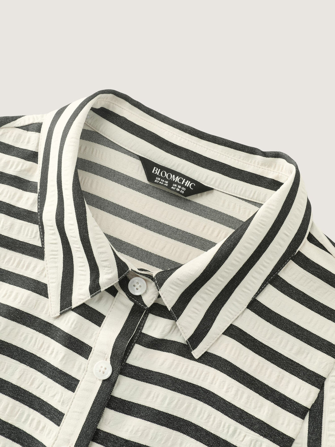 Striped Collar Textured Half-Placket Blouse