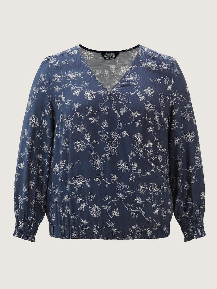 Floral Print Surplice Neck Blouse