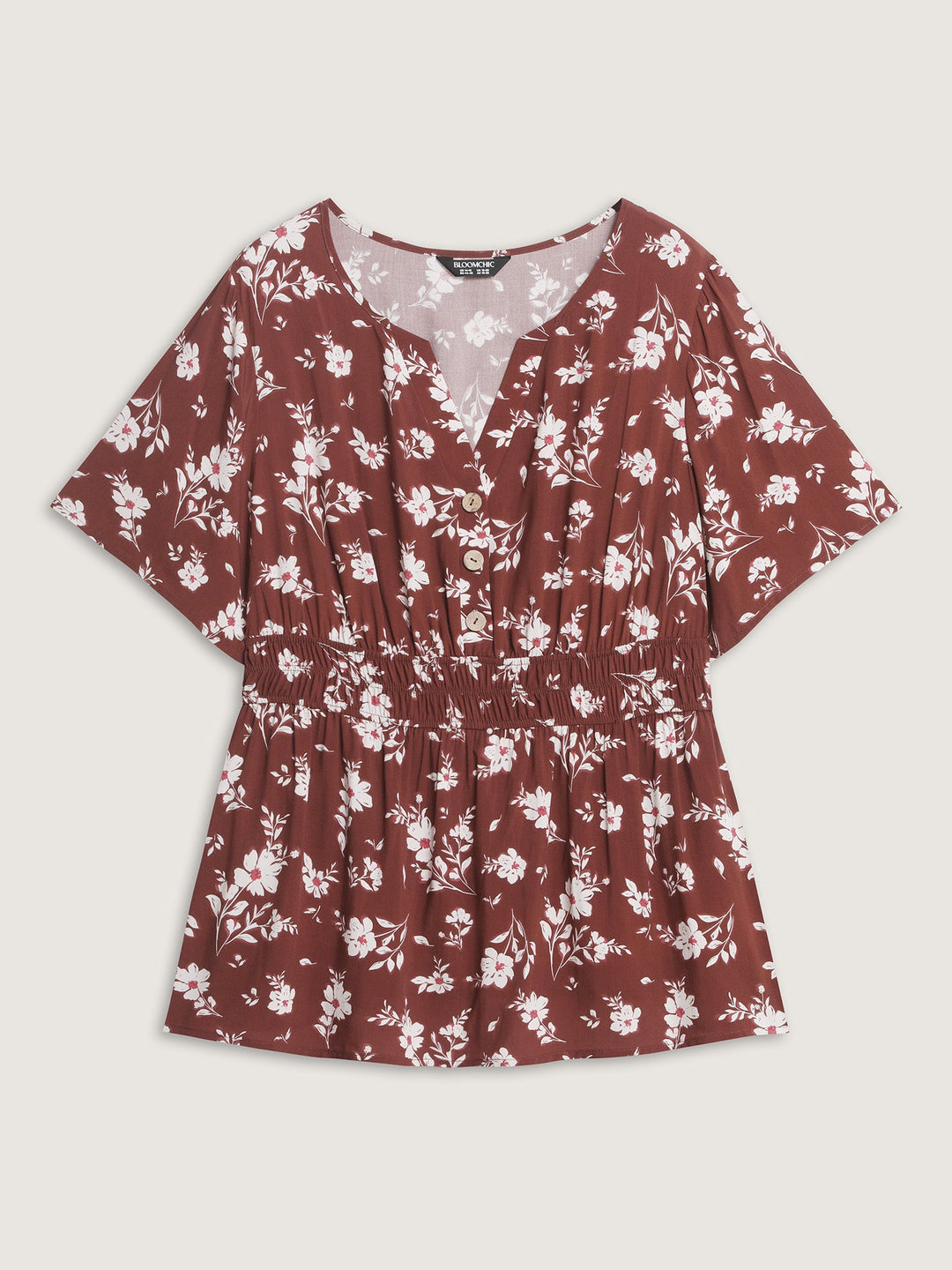 Floral Print Cinched Flared Blouse