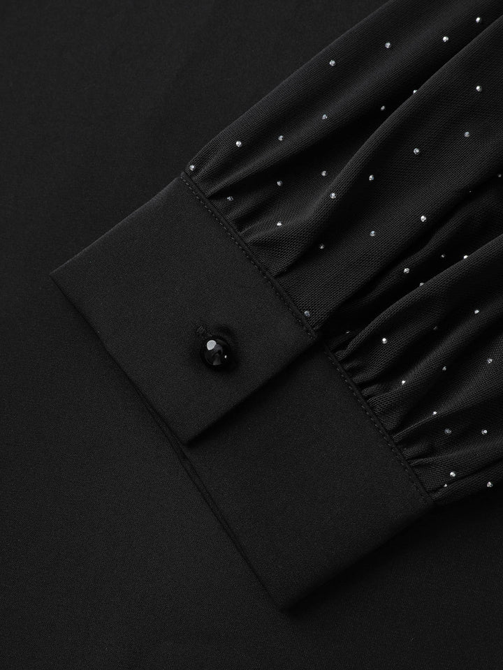 Hotfix Rhinestones Sheer Blouse