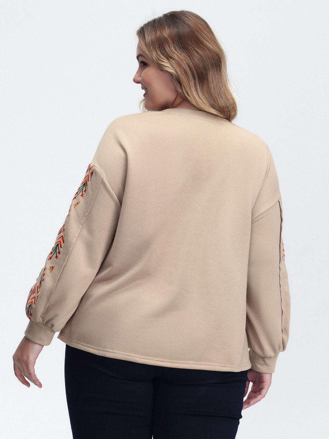 Floral Embroidered Sleeve Sweatshirt