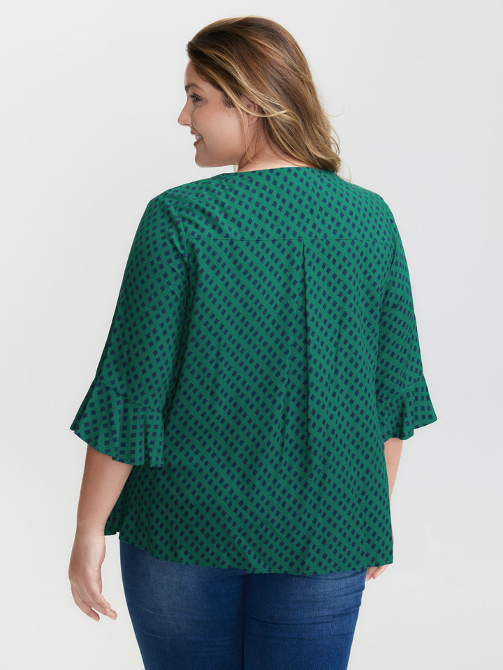 Geometric Print Bust-Ease Split Neck Blouse