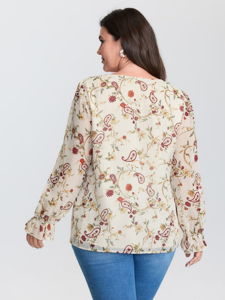 Floral Print Toothpick Pleats Blouse