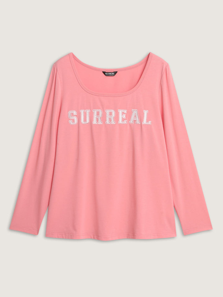Cotton Surreal Motif Scoop Neck T-Shirt