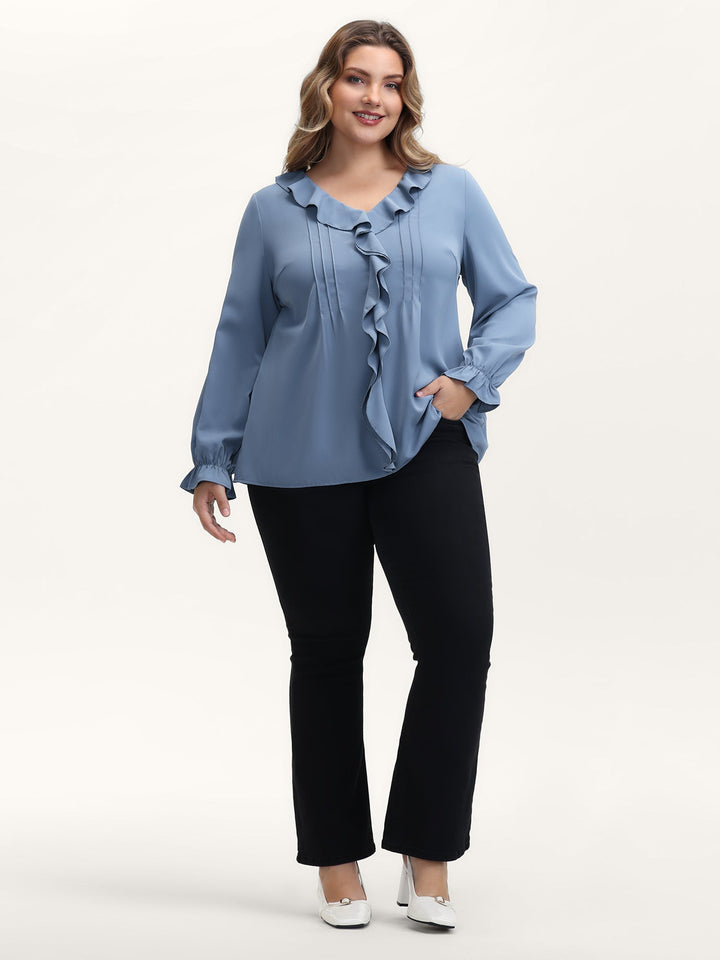 Lotus Leaf Edge Toothpick Pleats Blouse