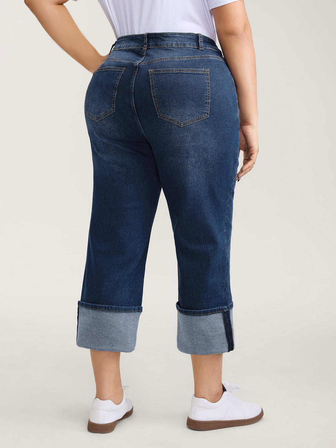 Stretch Rolled Hem Straight-Leg Jeans