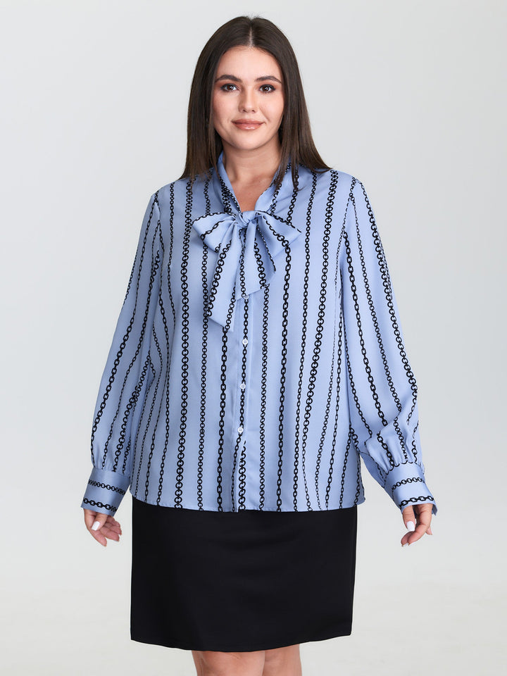 Loop Striped Bow-Tie Neckline Blouse