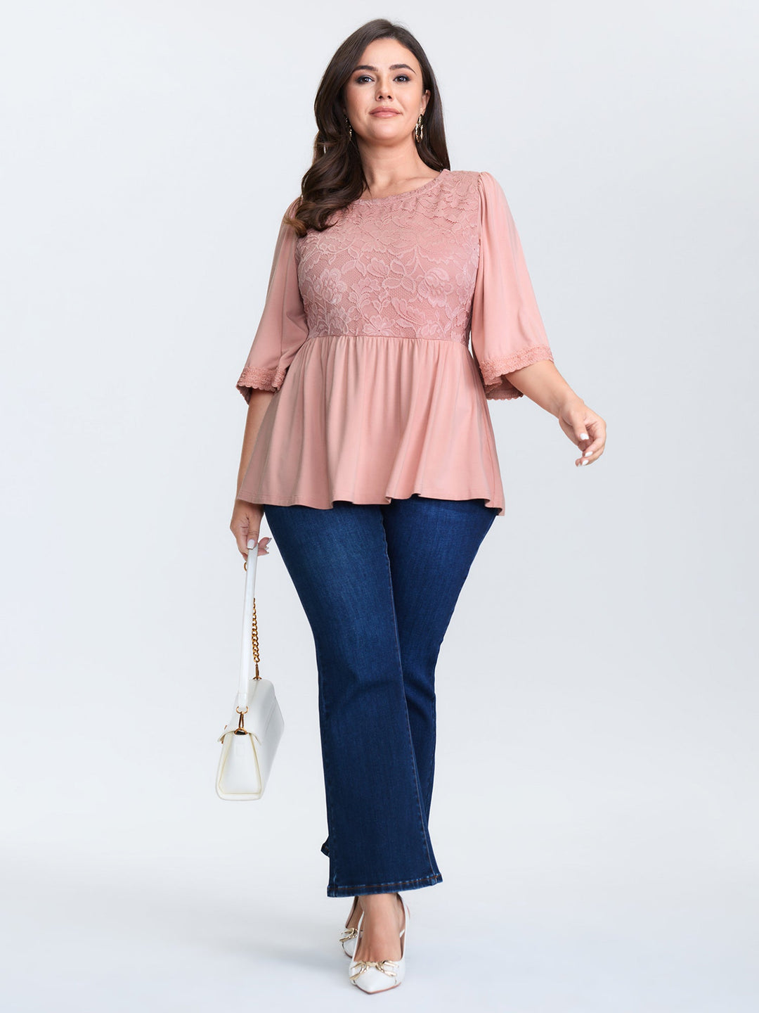 Lace Trim Cinched-Flared Knit Top