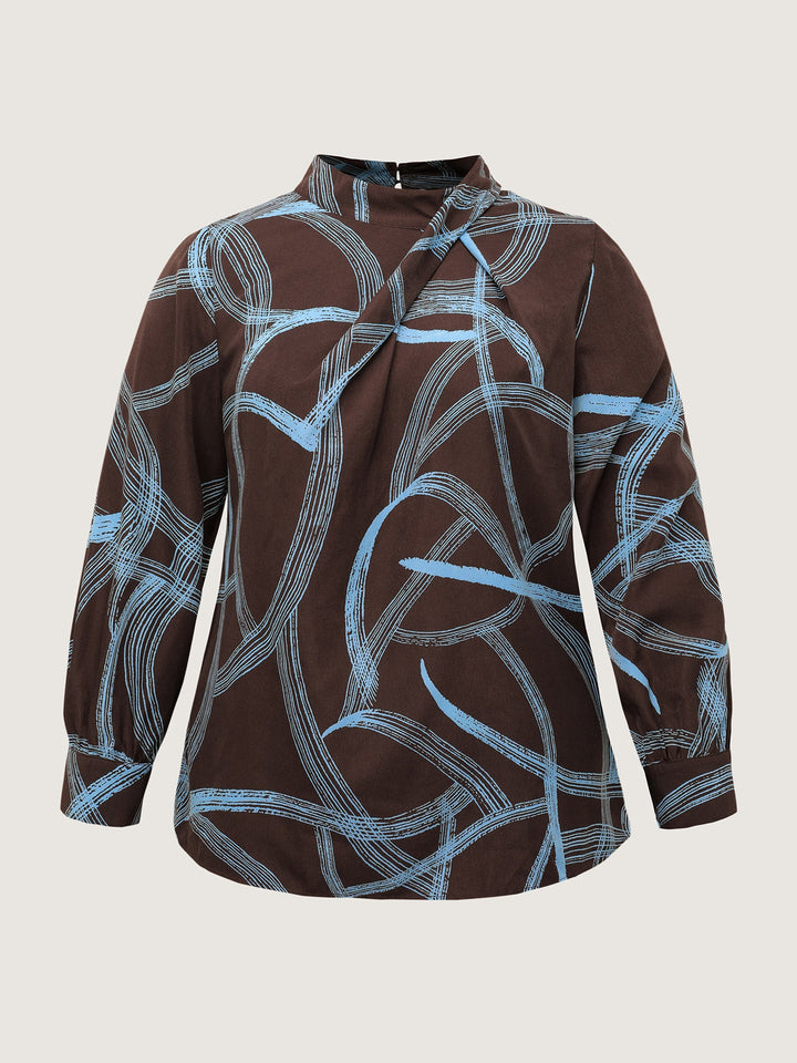Abstract Print Drape Neckline Blouse