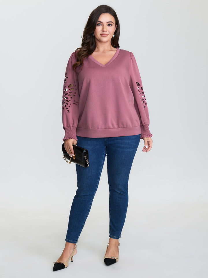 Cut-Out Embroidered Sleeve Rayon Sweatshirt