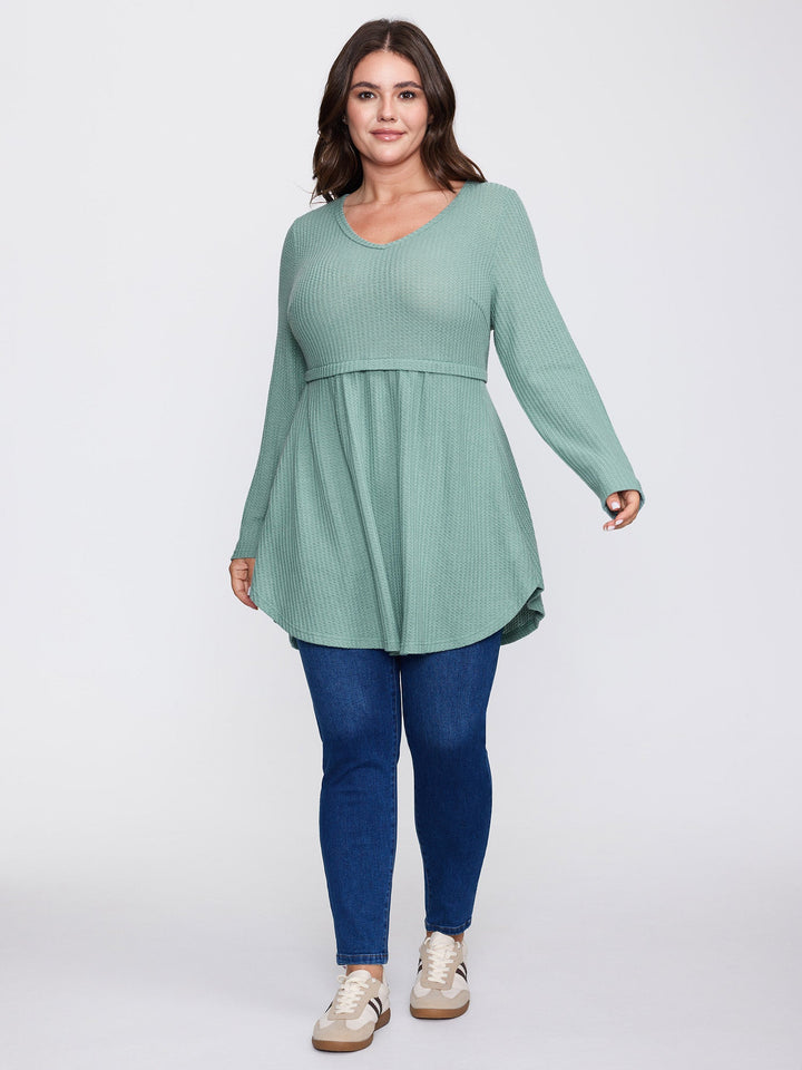 Layered V-Neck Fit and Flare Knit Top