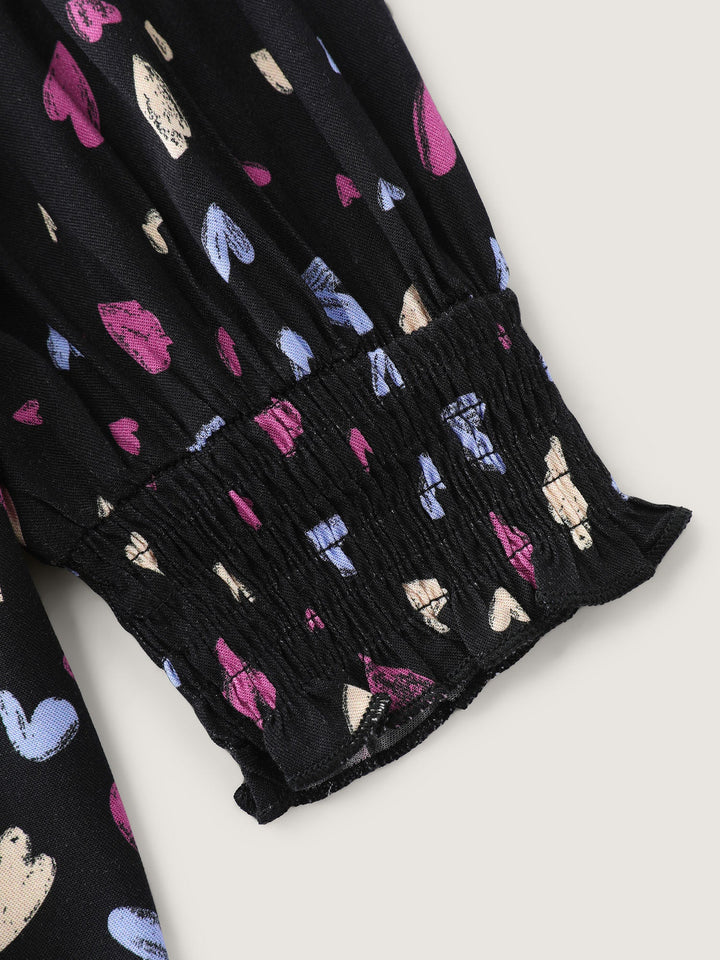 Colorful Heart Print V-Neck Blouse