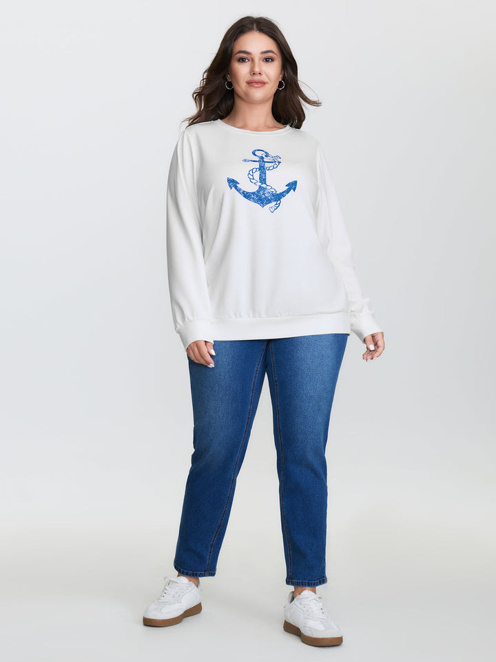 Supersoft Anchor Motif Drop Shoulder Sweatshirt