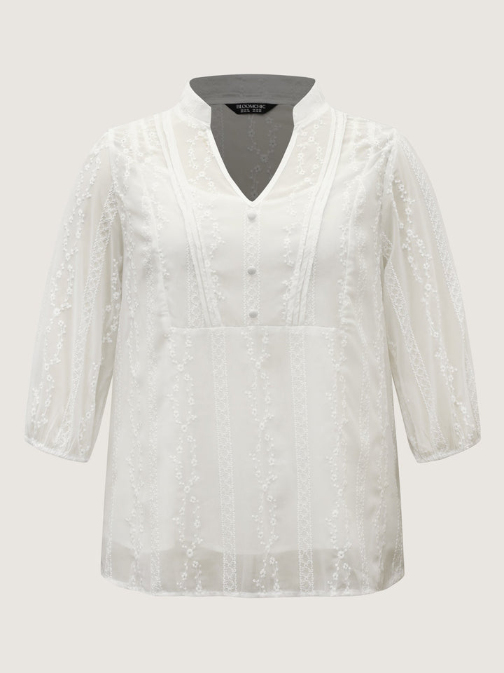 Texture Mesh Button Detail Tucked Seam Blouse