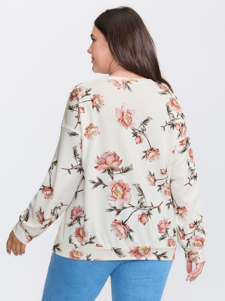 Rose Print Drop Shoulder Sweatshirt