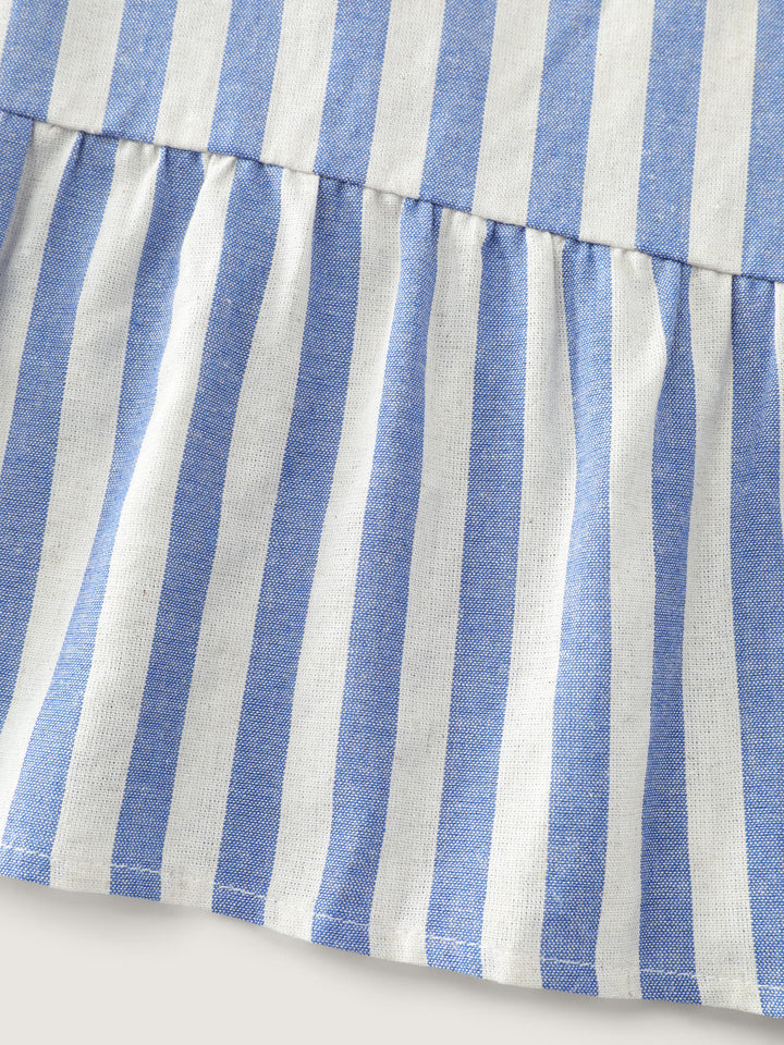 Striped Ruffled Hem Button-Down Top