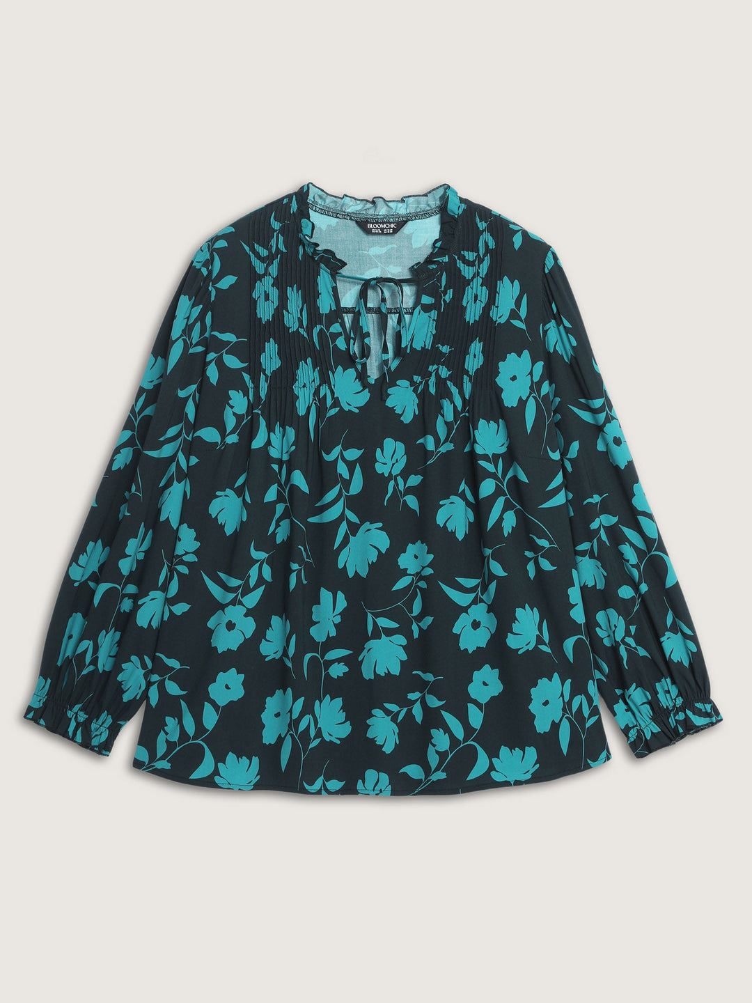 Flower Silhouette Neck-Tie Blouse