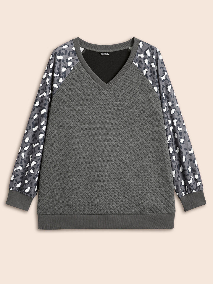 Leopard Print Patchwork Raglan Sleeve Sweatshirt