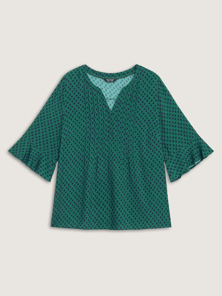 Geometric Print Bust-Ease Split Neck Blouse