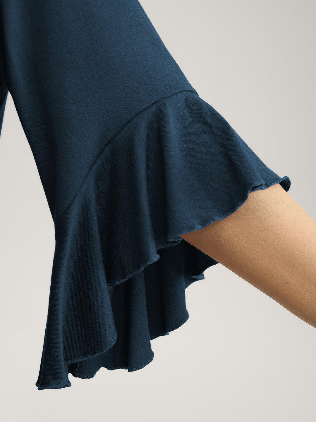 Supersoft Drawstring Neckline Ruffled Sleeve Knit Top