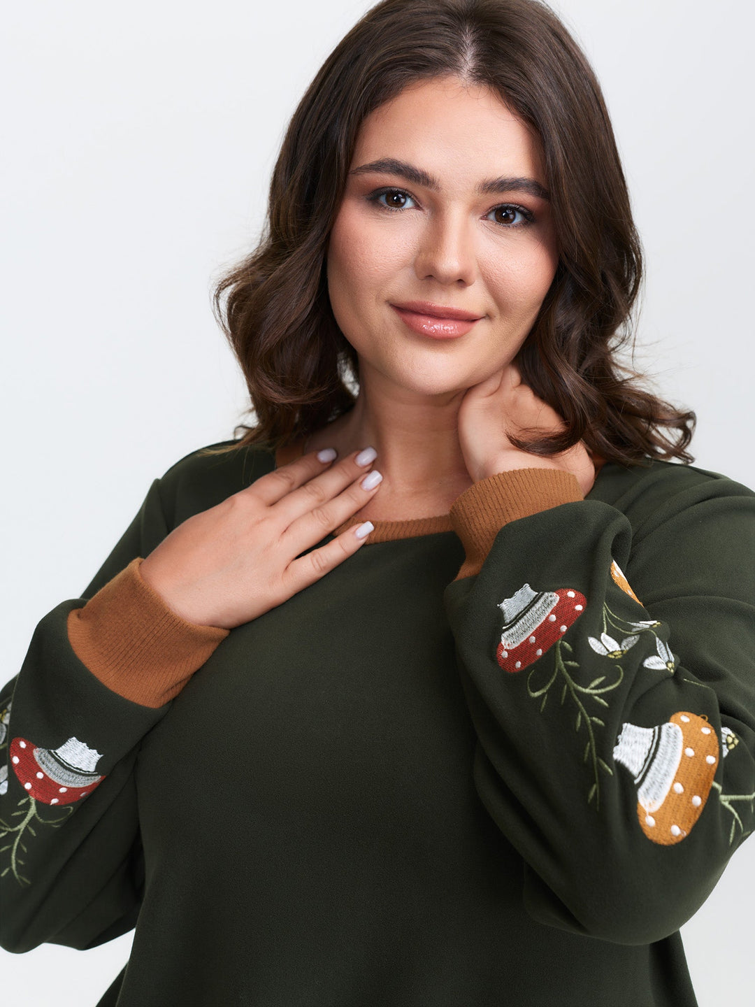 Plush Mushroom Embroidered Sleeve Sweatshirt