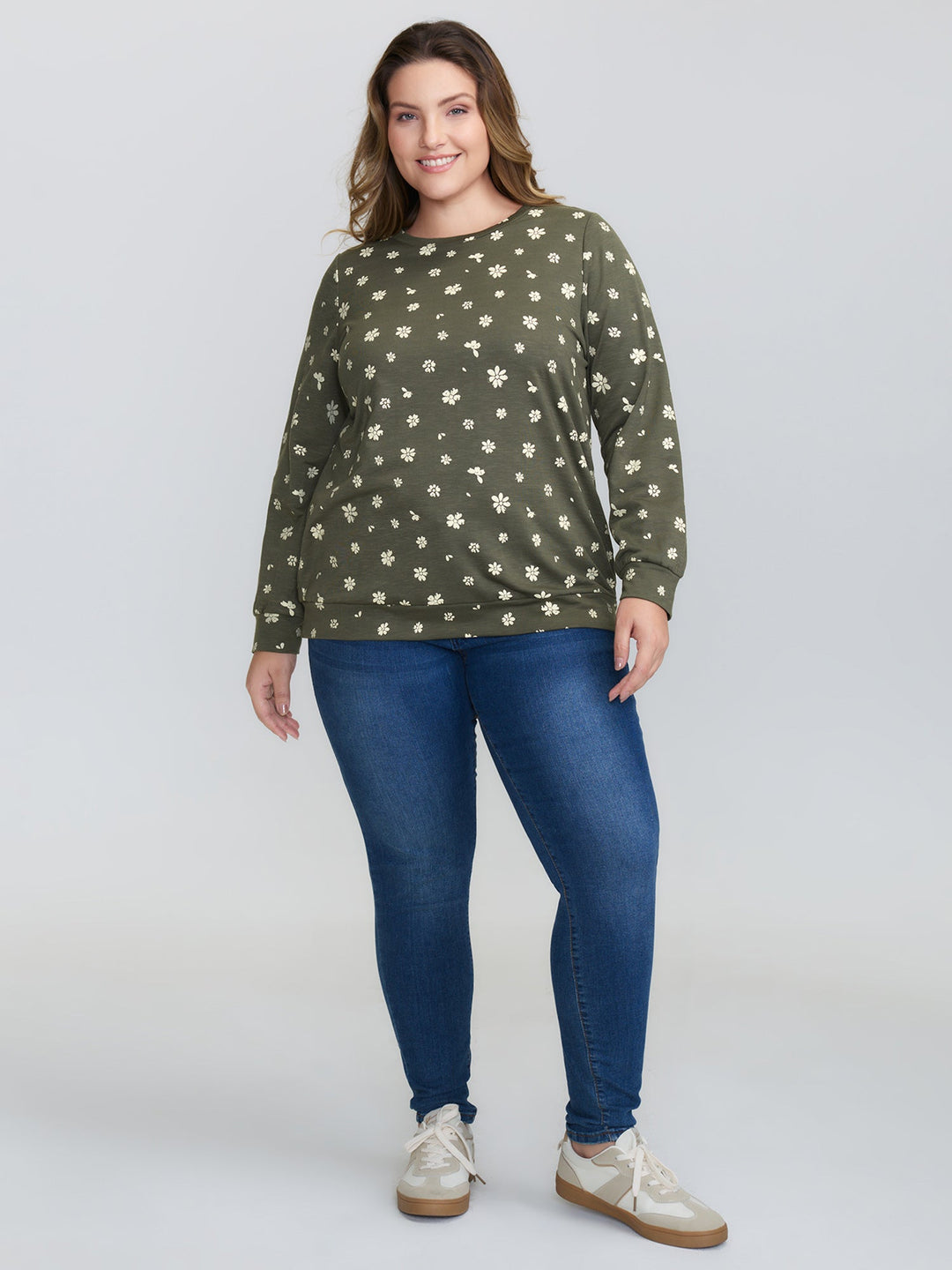 Floral Stretchy Textured Printed Sweatshirt