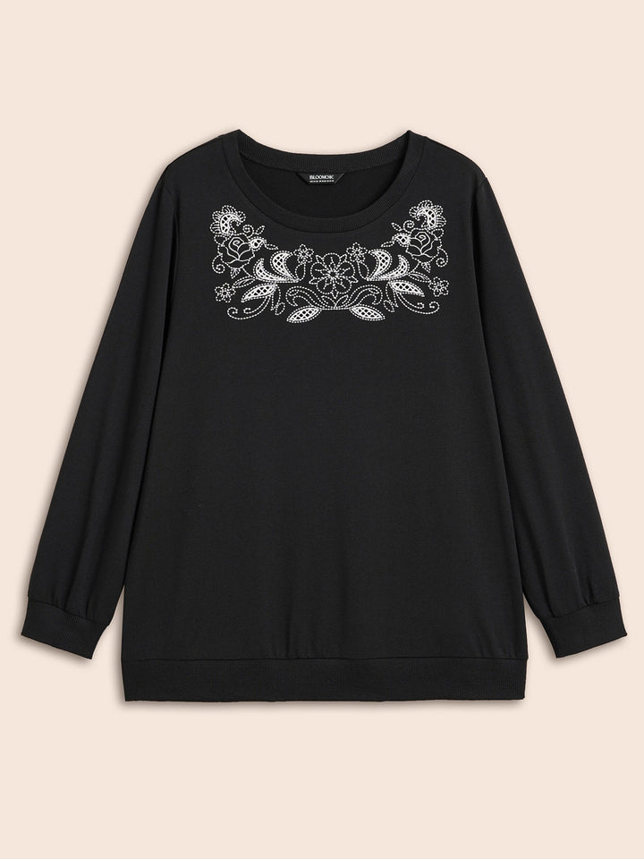 Broderie Anglaise Round Neck Sweatshirt
