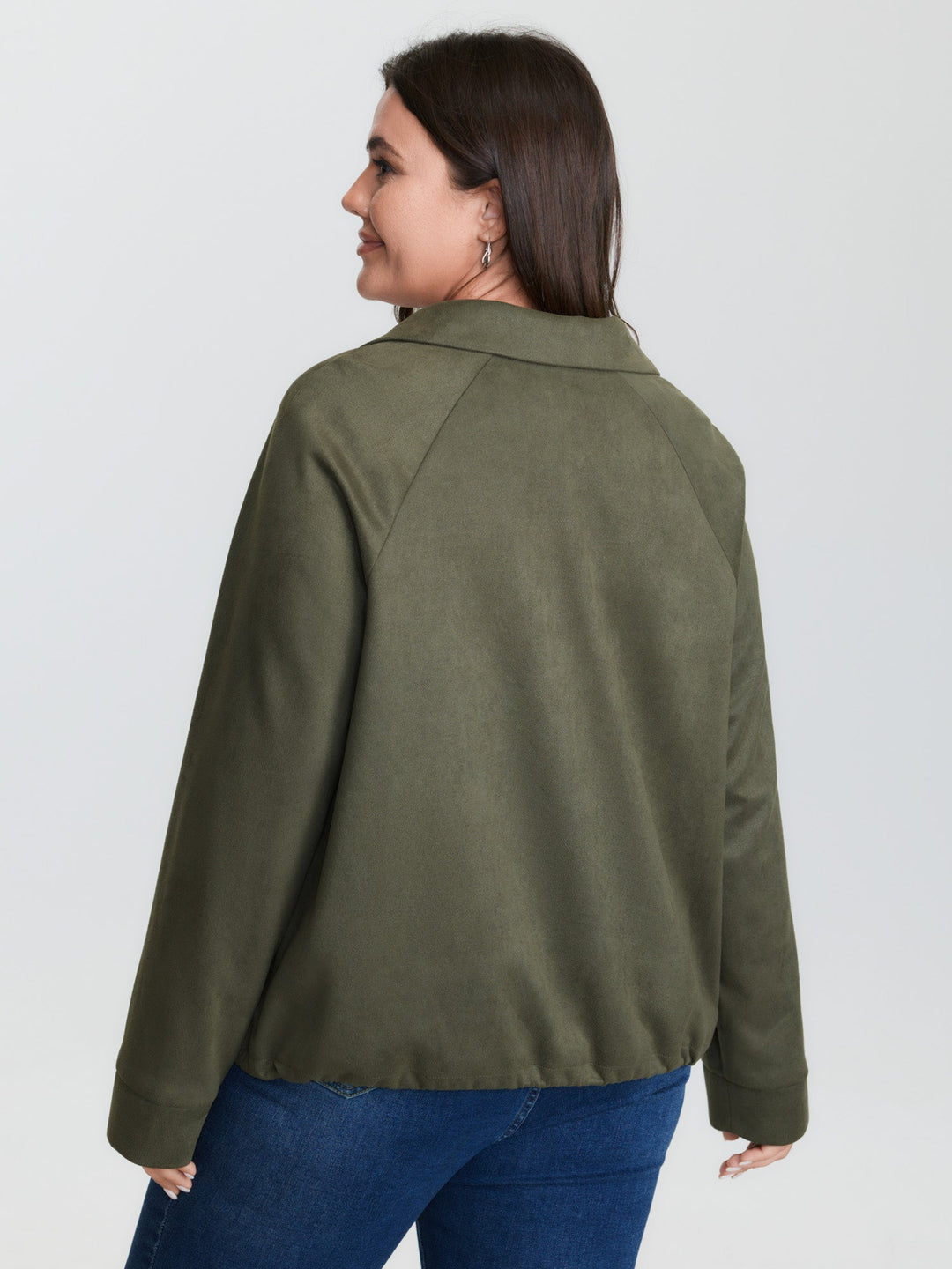 Suede Drawstring Hem Zipper Jacket