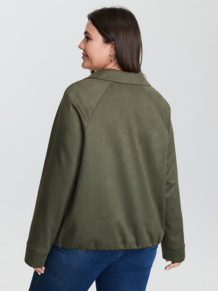 Suede Drawstring Hem Zipper Jacket