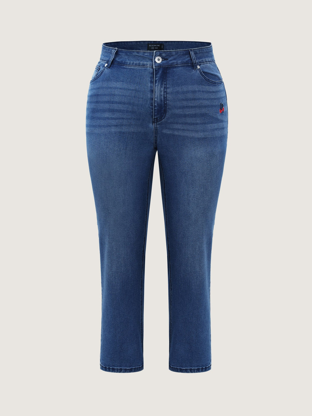 Cherry Embroidered Mid-Rise Straight Leg Jeans