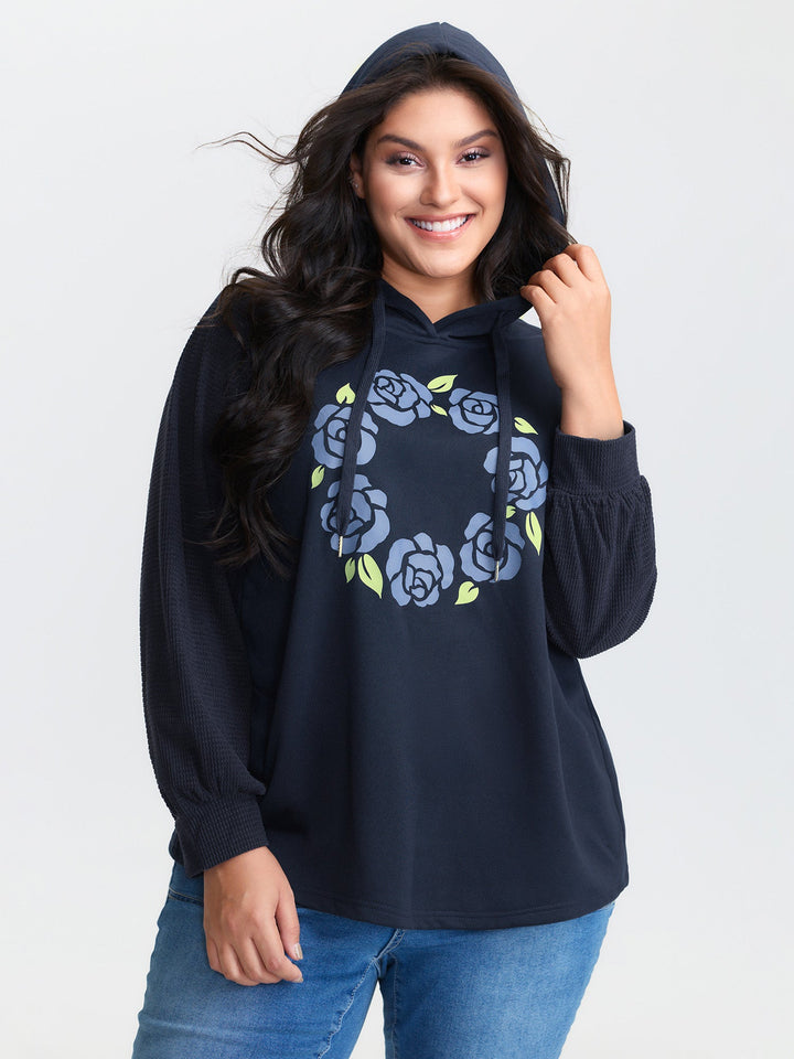 Floral Textured Spliced Hoodie