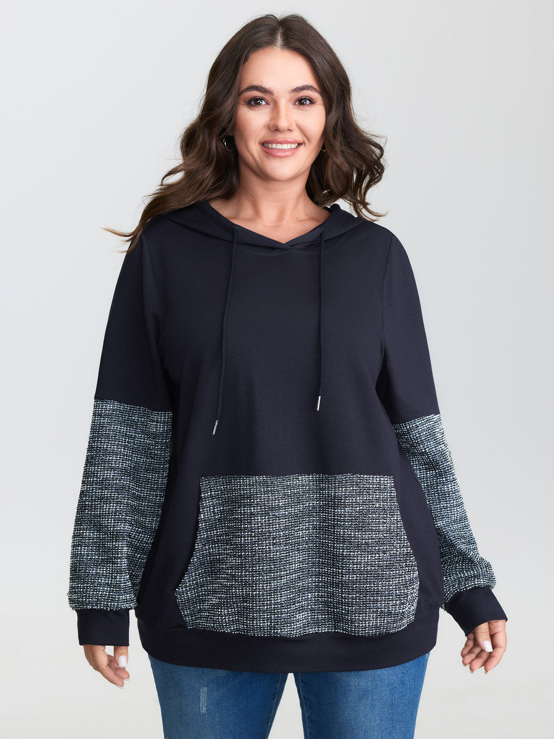 Spliced Color Contrast Textured Hoodie