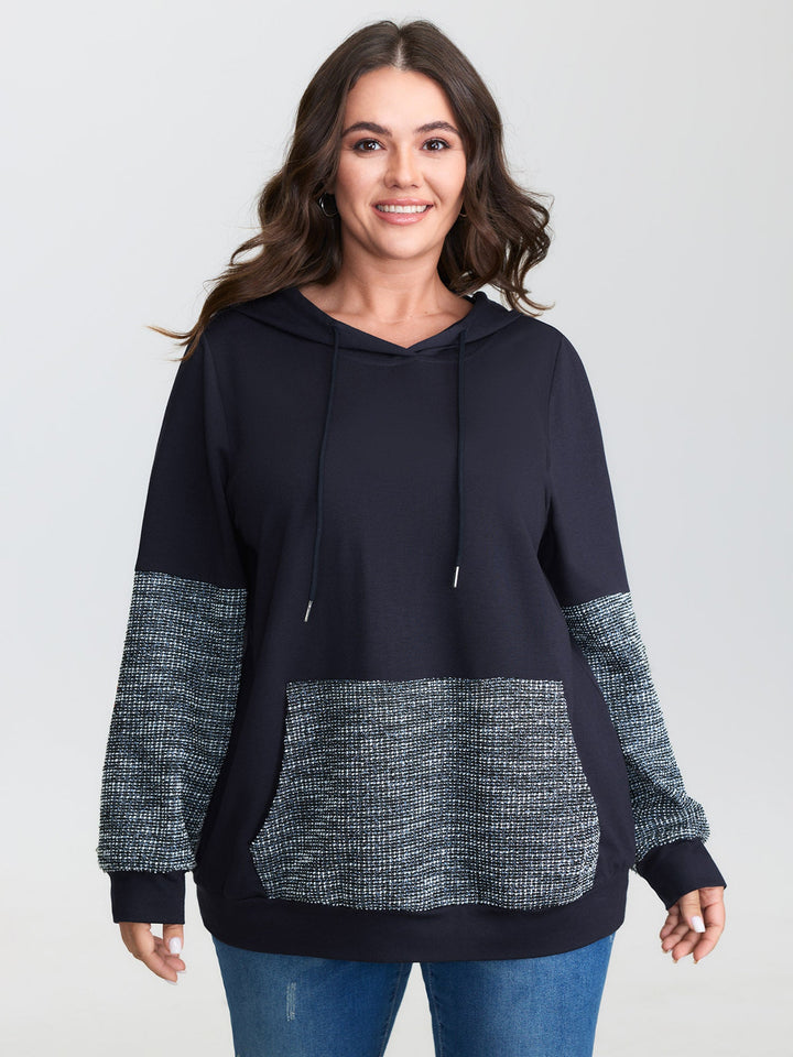 Spliced Color Contrast Textured Hoodie