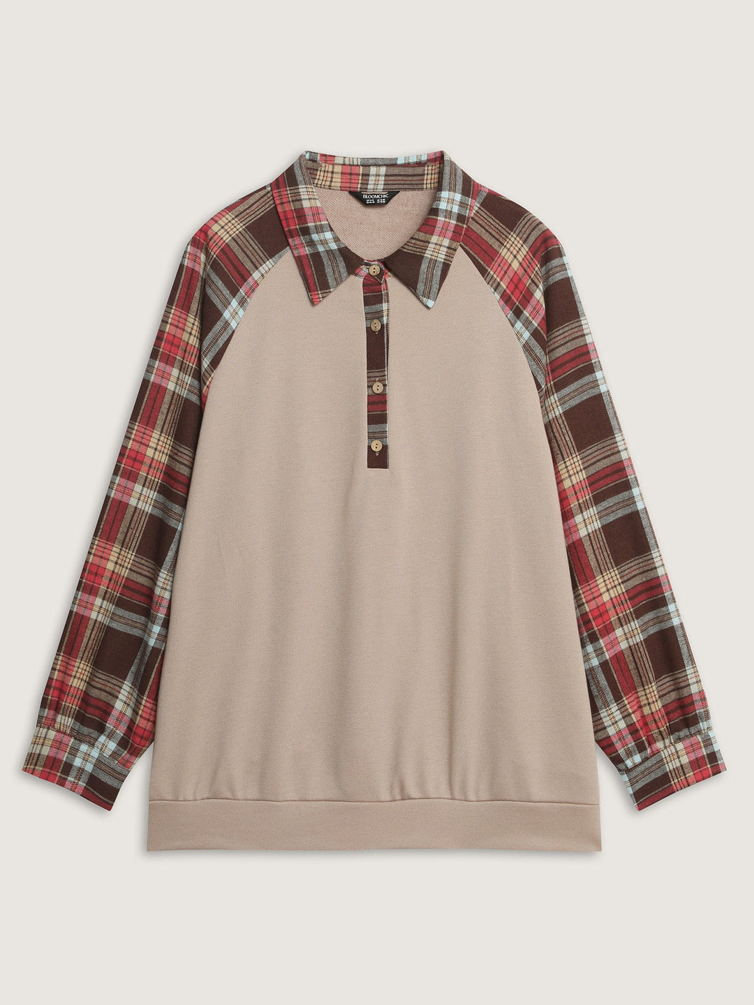 Polo Collar Plaid Contrast Half-Placket Sweatshirt