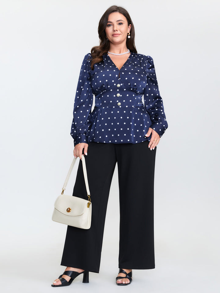 Retro Polka Dots Cinched-Waist Blouse