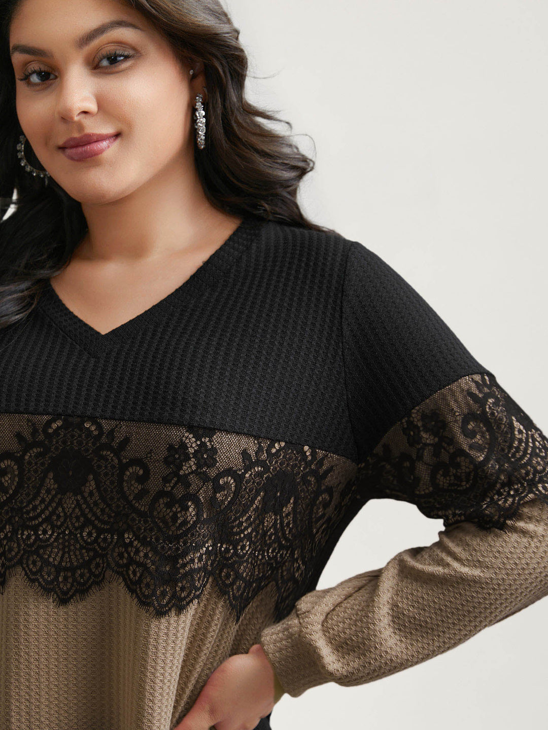 Crochet Lace Mesh Contrast Patchwork Top