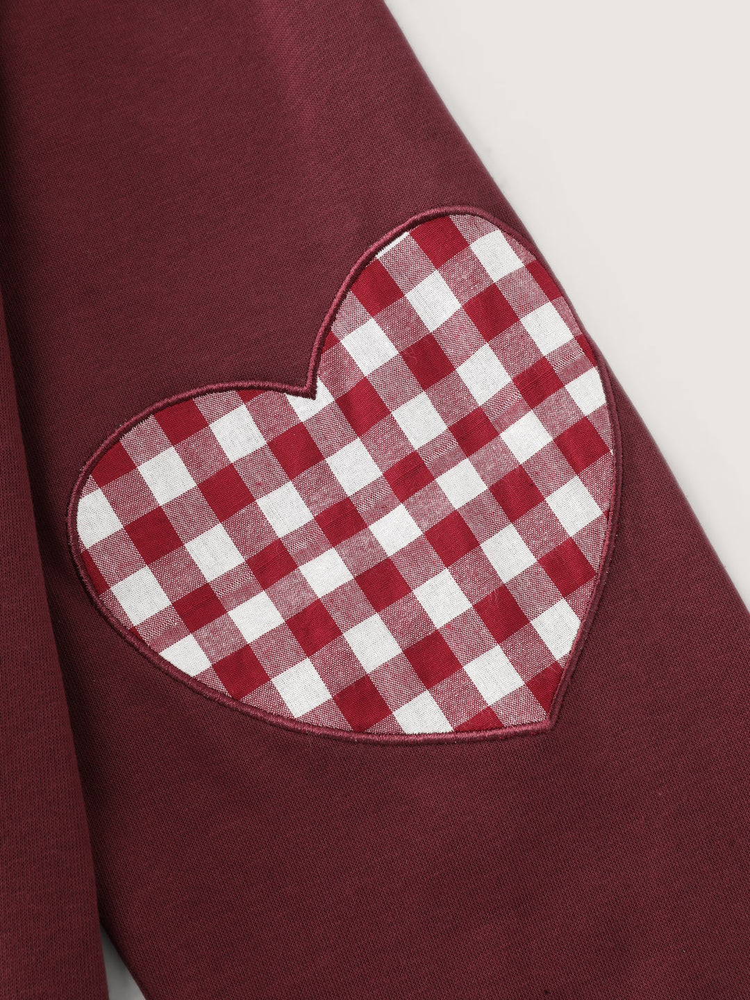 Gingham Heart Patch V-Neck Sweatshirt