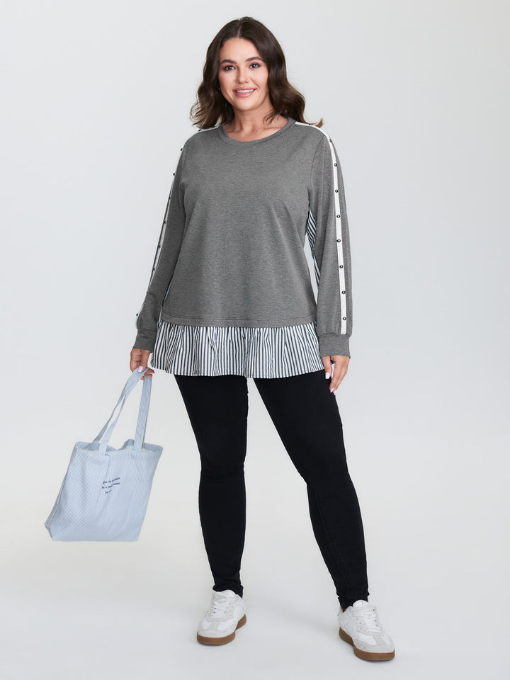 Supersoft Rivets Layered Color Contrast Sweatshirt