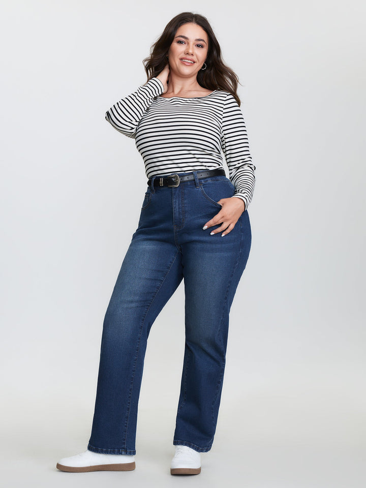 Stretchy Mid-Rise Straight-Leg Jeans