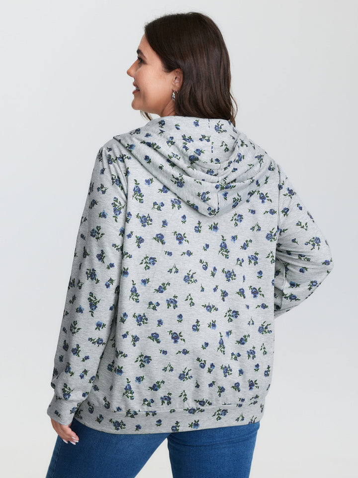 Floral Print Zipper Hoodie