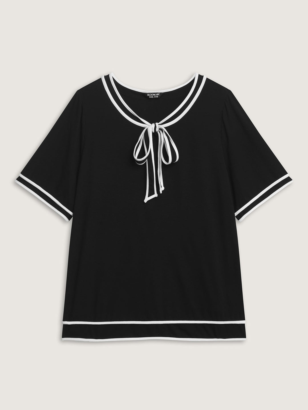 Supersoft Sailor Neck-Tie Contrast Knit Top