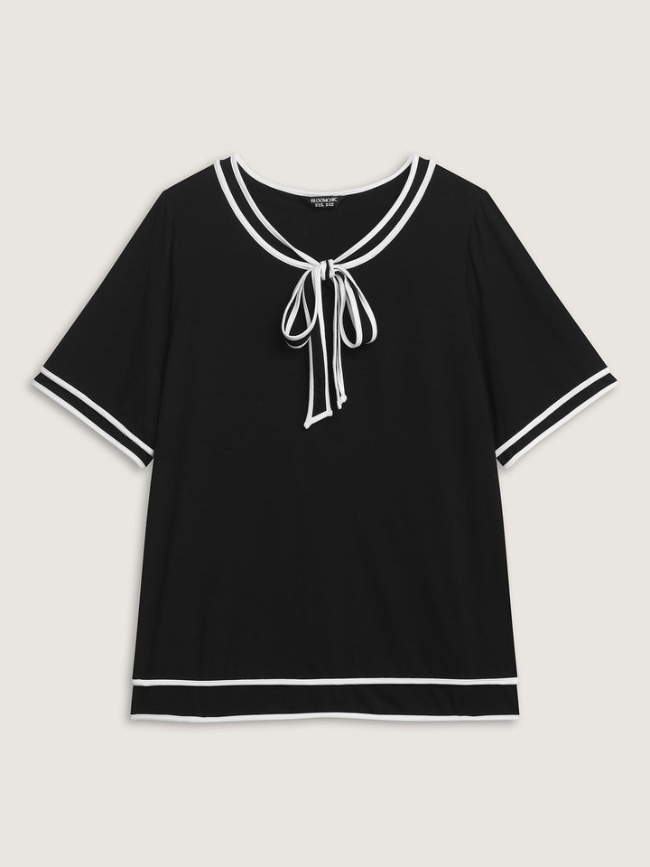 Supersoft Sailor Neck-Tie Contrast Knit Top