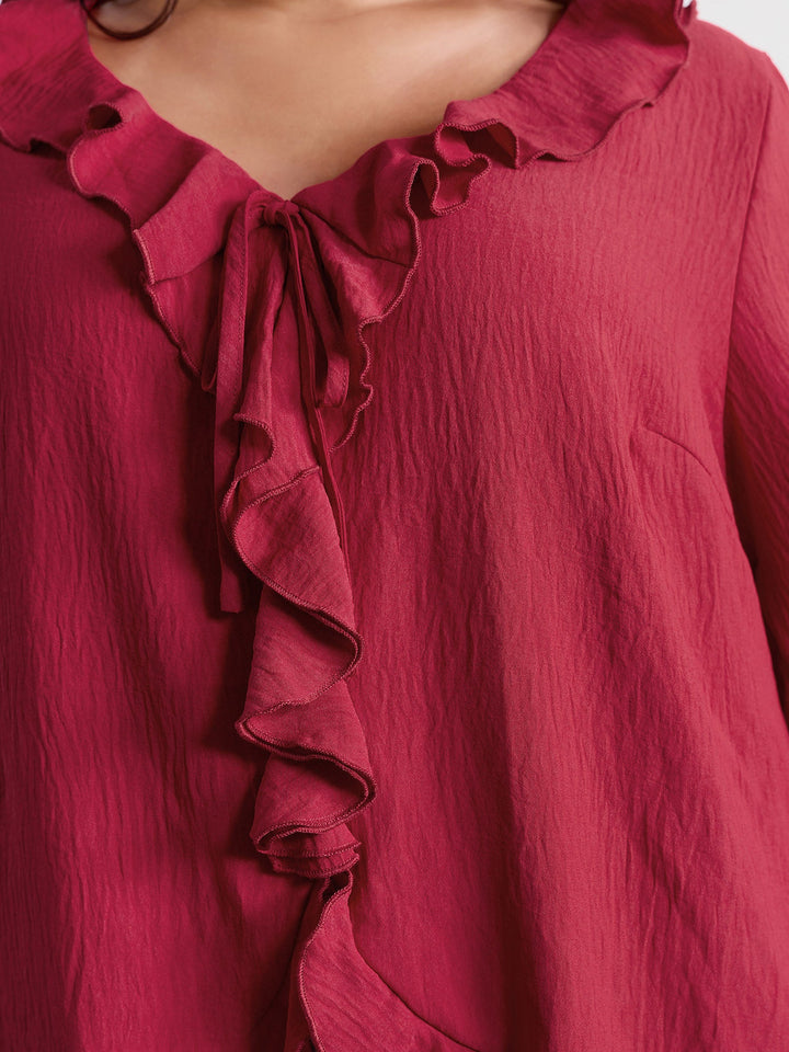 Ruffled V-Neck Curvy Edge Blouse