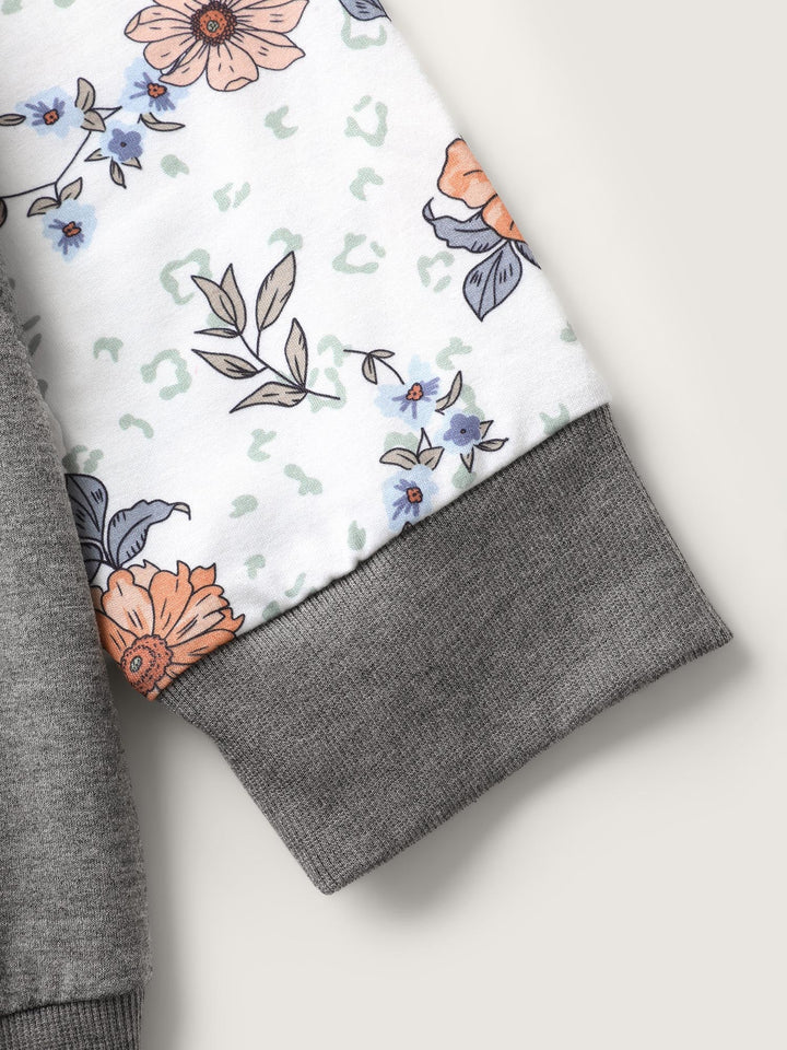 Floral Print Cross-Tie Neck Sweatshirt