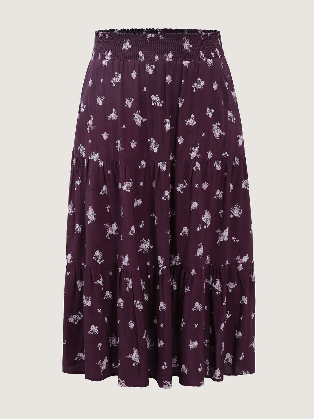 Floral Shirred Waist Tiered Maxi Skirt