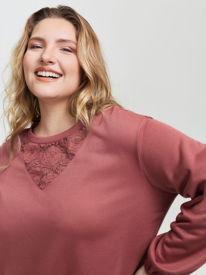 Lace Layered Hem Contrast Sweatshirt