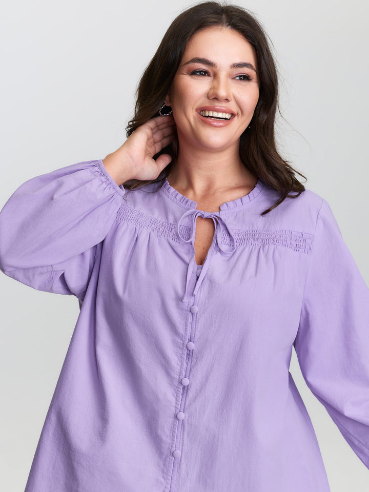 Pure Cotton Shirred Button Down Shirt