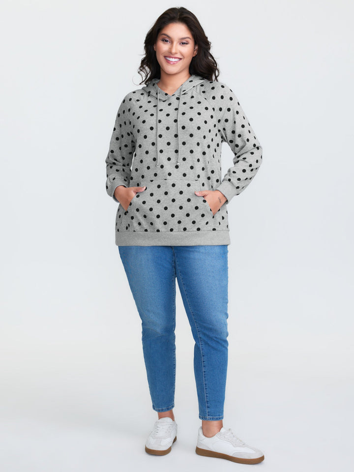 Polka Dot Drawstring Neck Hoodie