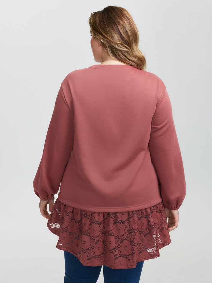 Lace Layered Hem Contrast Sweatshirt
