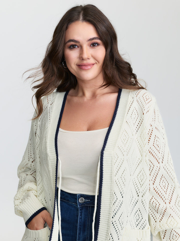 Textured Cut-Out Tie-Front Knit Cardigan